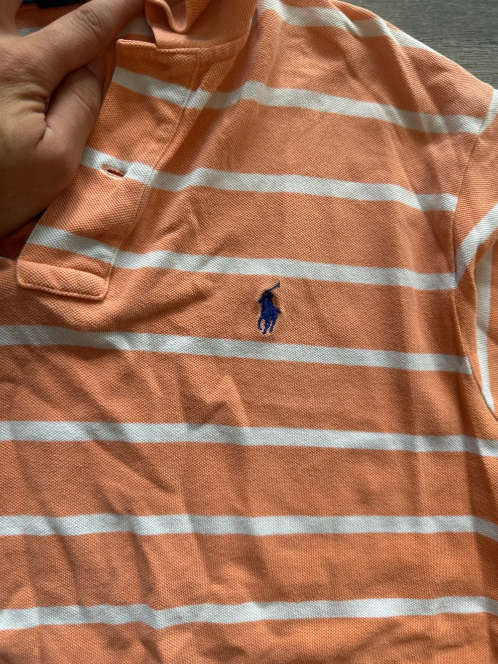 Ralph Lauren Orange & White Striped Polo Shirt with Embroidered Pony